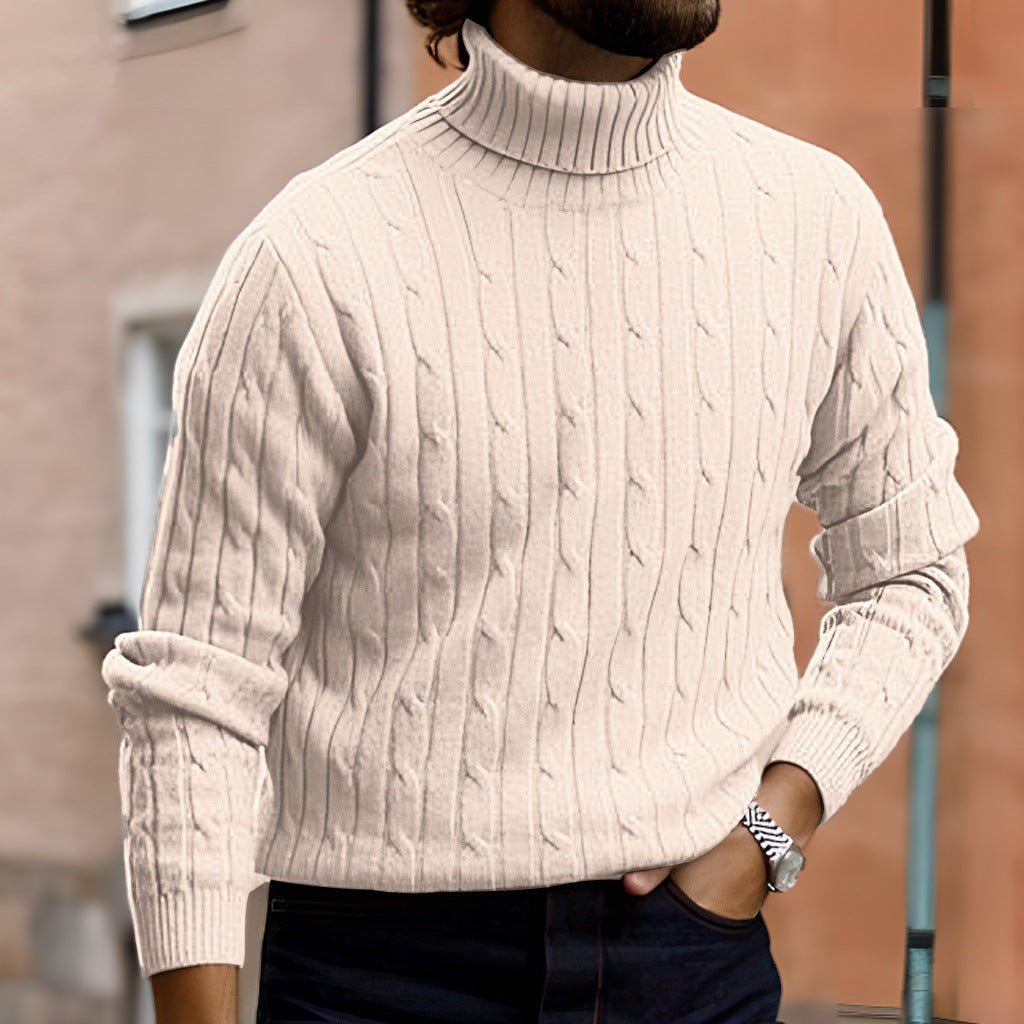 Ryan | Men's Cable Knit Roll Neck Jumper Ribbed Sides Slim Fit