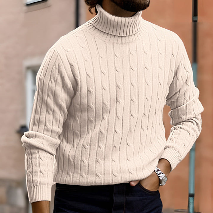 Ryan | Men's Cable Knit Roll Neck Jumper Ribbed Sides Slim Fit