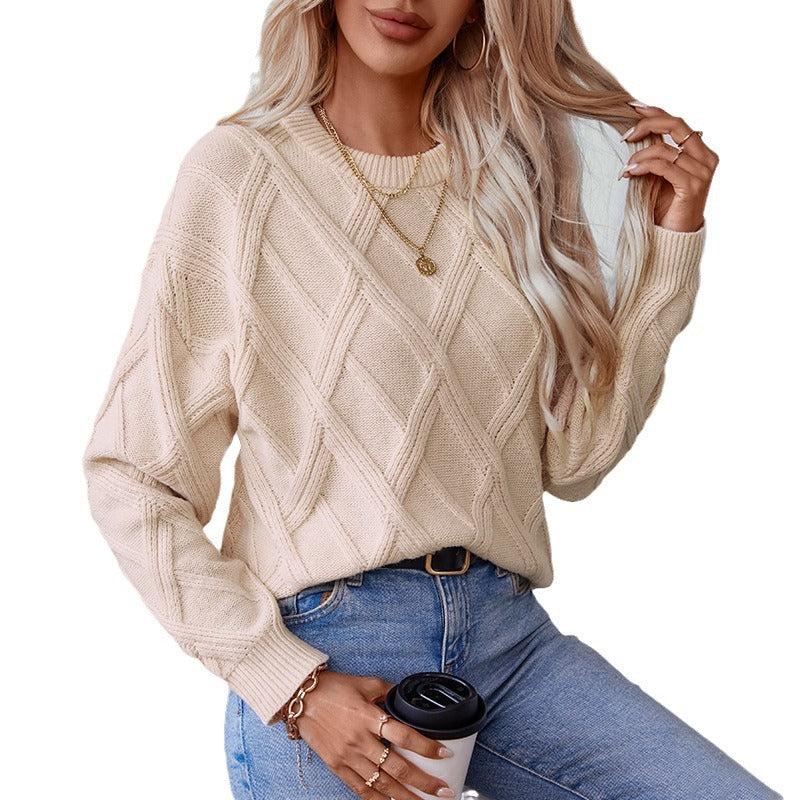 Bridget | Women's Diamond Knit Jumper Round Neck Warm Knitwear