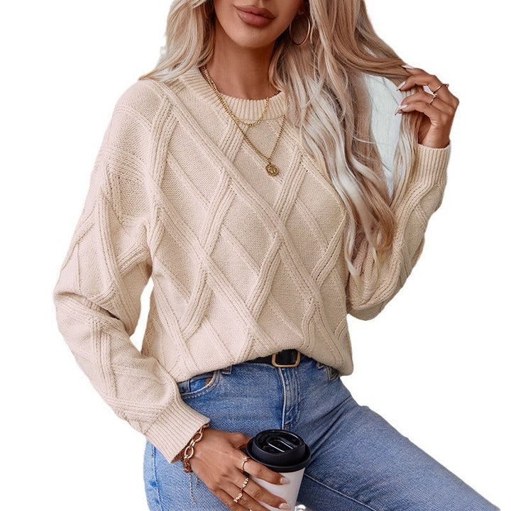 Bridget | Women's Diamond Knit Jumper Round Neck Warm Knitwear