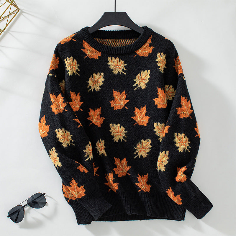 Greta | Women's Textured Leaf Knitted Jumper Round Neck Cotton