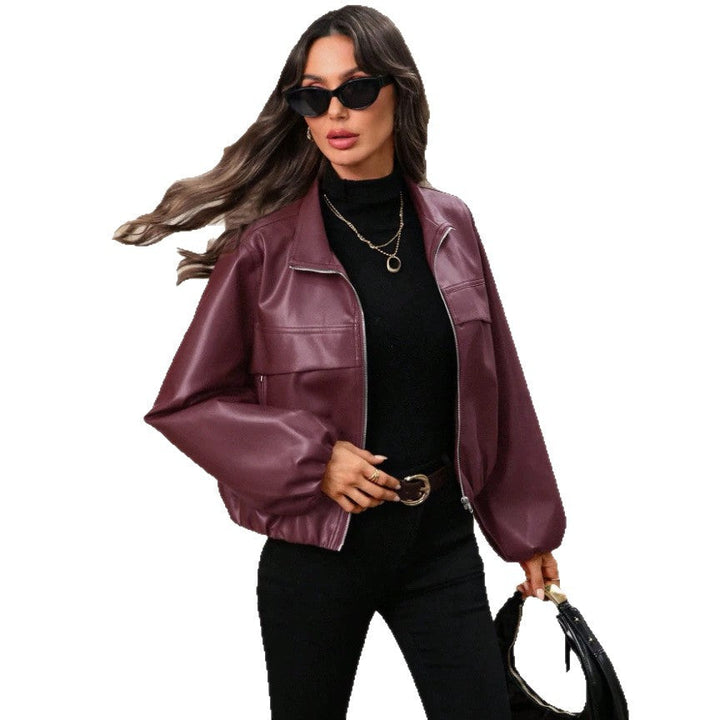 Verity | Women's Cropped Faux Leather Jacket Full Zip