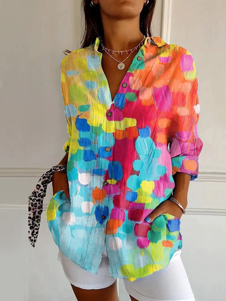 Elin | Women's Geometric Print Blouse Non-Iron Easy-Care Shirt