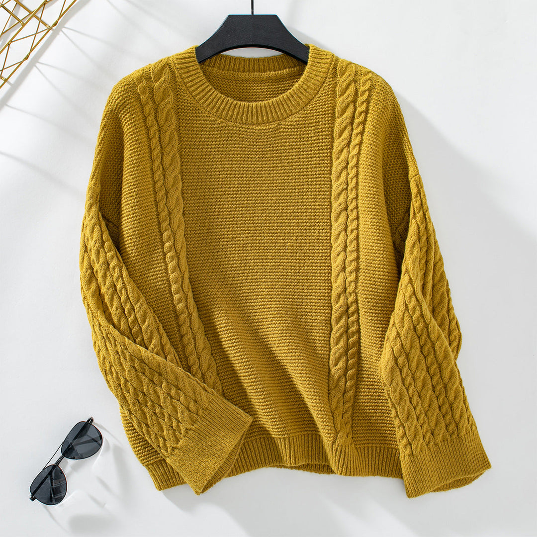 Vivienne | Women's Wool Knitted Jumper Cable Sleeves Crew Neck