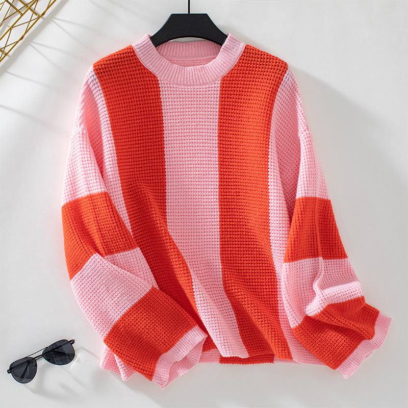 Peggy | Women's Block Stripe Knitted Jumper Casual Fit Wide Sleeve