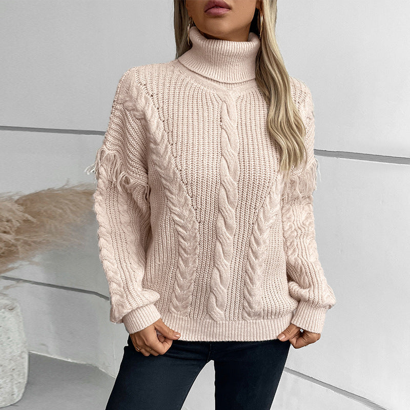 Kitty | Women's High Neck Cable Knit Jumper Loose Fit Knitwear