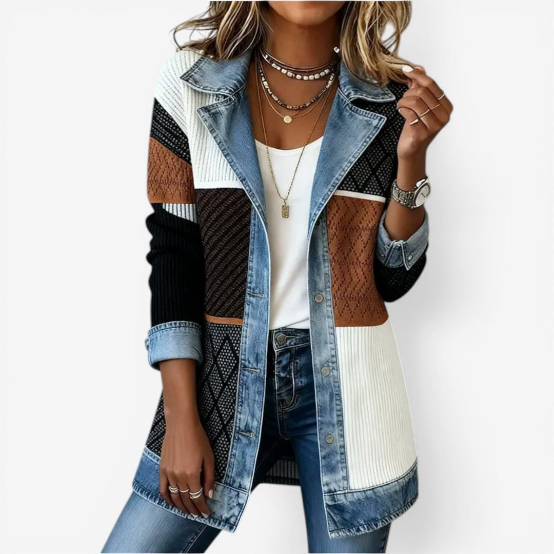 Eva | Women's Layered Longline Blouse Shirt Collar Denim-Effect