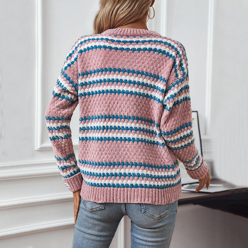 Una | Women's Textured Knitted Jumper Geometric Pattern Crew Neck