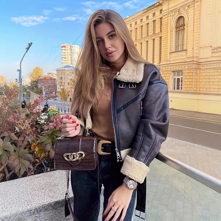 Primrose | Women's Leather Jacket Teddy Fleece Lined Full Zip