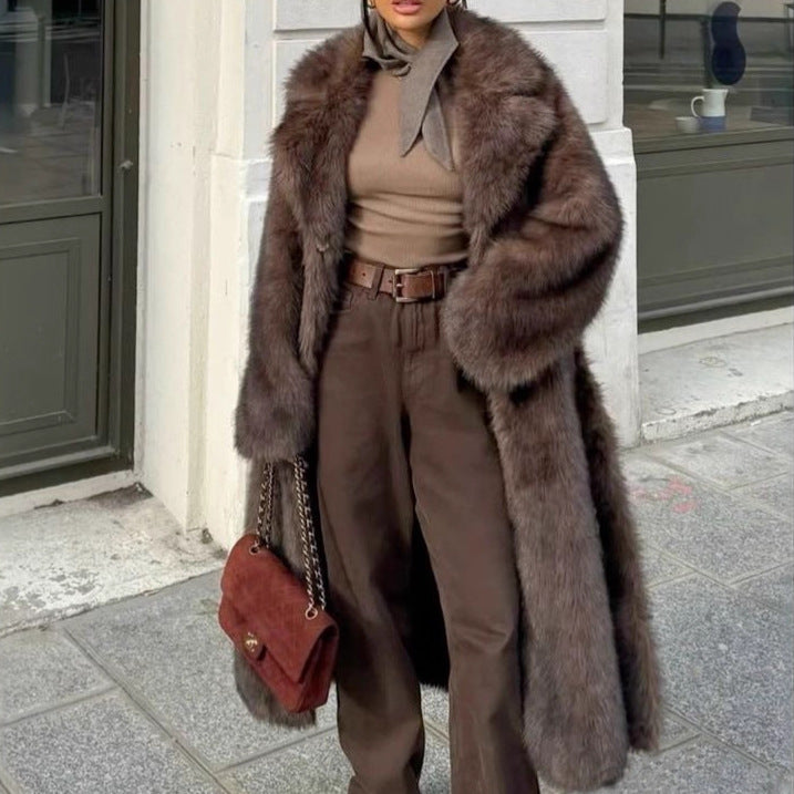 Women’s Oversized Faux Fur Coat – Longline Winter Layer for Elegant City Wear
