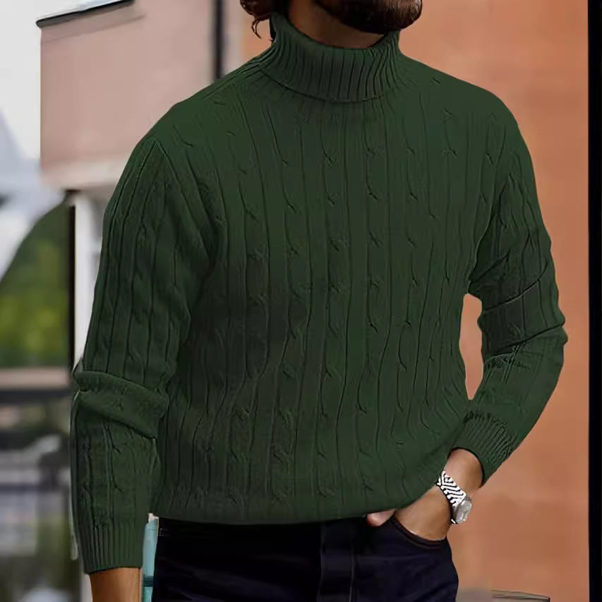 Ryan | Men's Cable Knit Roll Neck Jumper Ribbed Sides Slim Fit