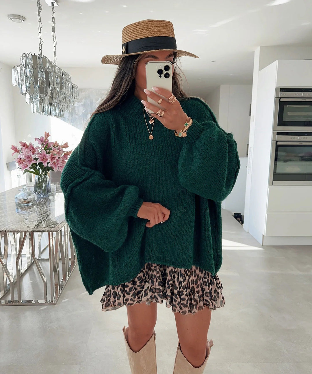 Diana | Women's Oversized High Neck Jumper Balloon Sleeves Ribbed