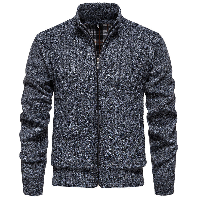Fletcher | Men's Chunky Cable Knit Zip Cardigan Stand Collar