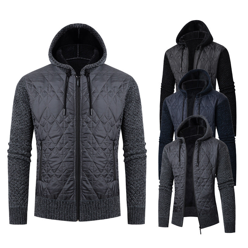 Owen | Men's Quilted Hooded Jacket Teddy Lined Knitted Sleeves