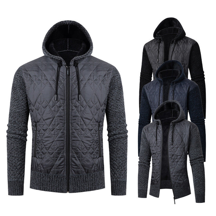 Owen | Men's Quilted Hooded Jacket Teddy Lined Knitted Sleeves