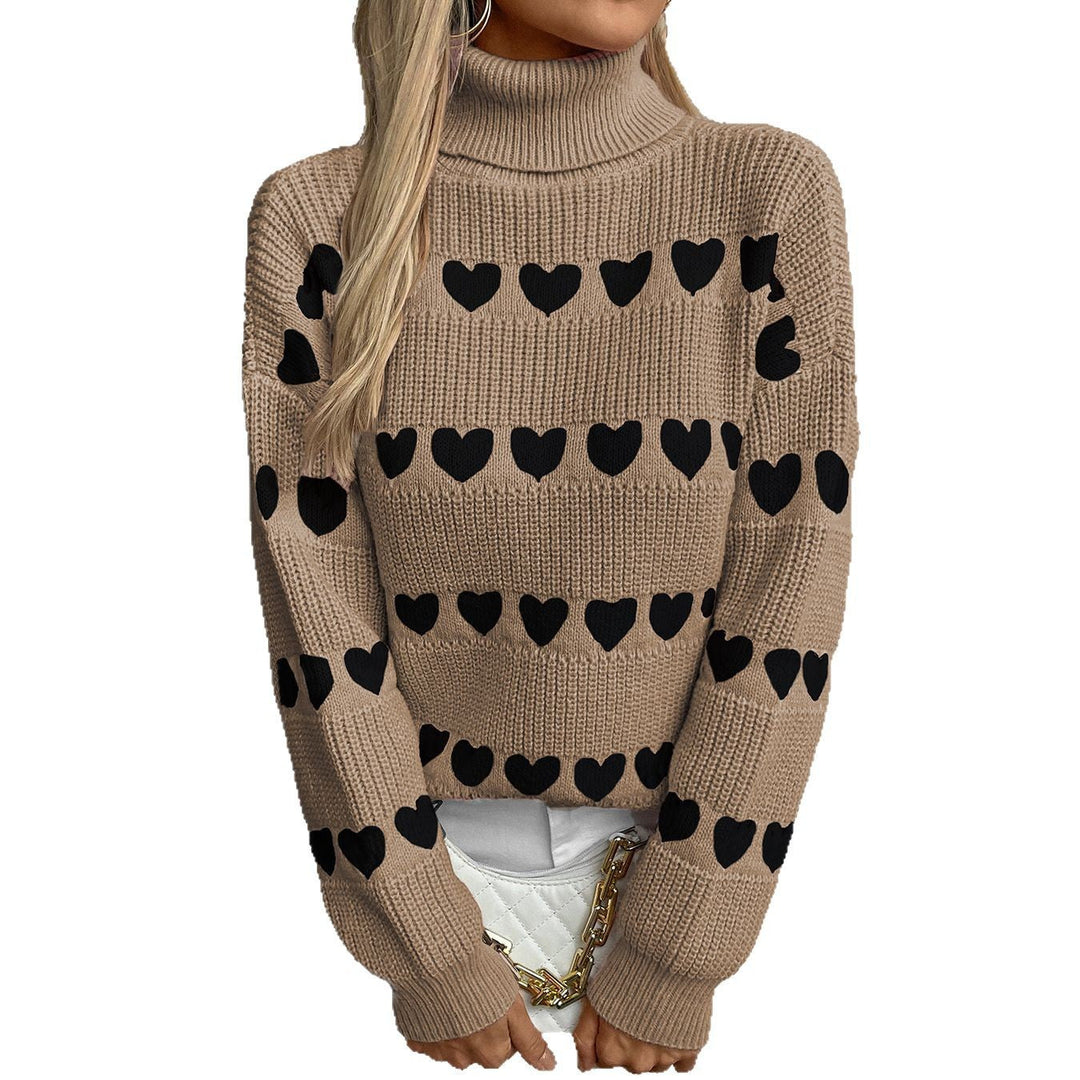 Tamsin | Women's Striped Knitted Jumper Heart Pattern High Neck