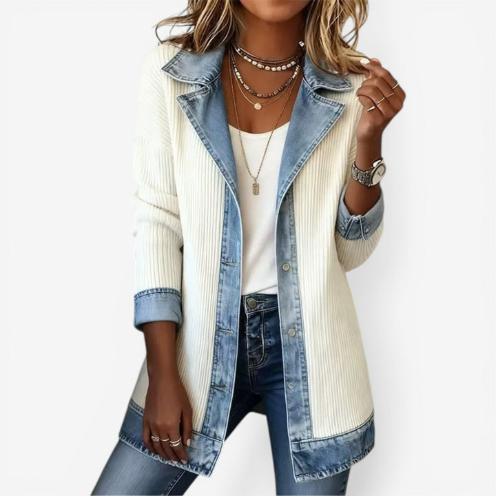 Eva | Women's Layered Longline Blouse Shirt Collar Denim-Effect