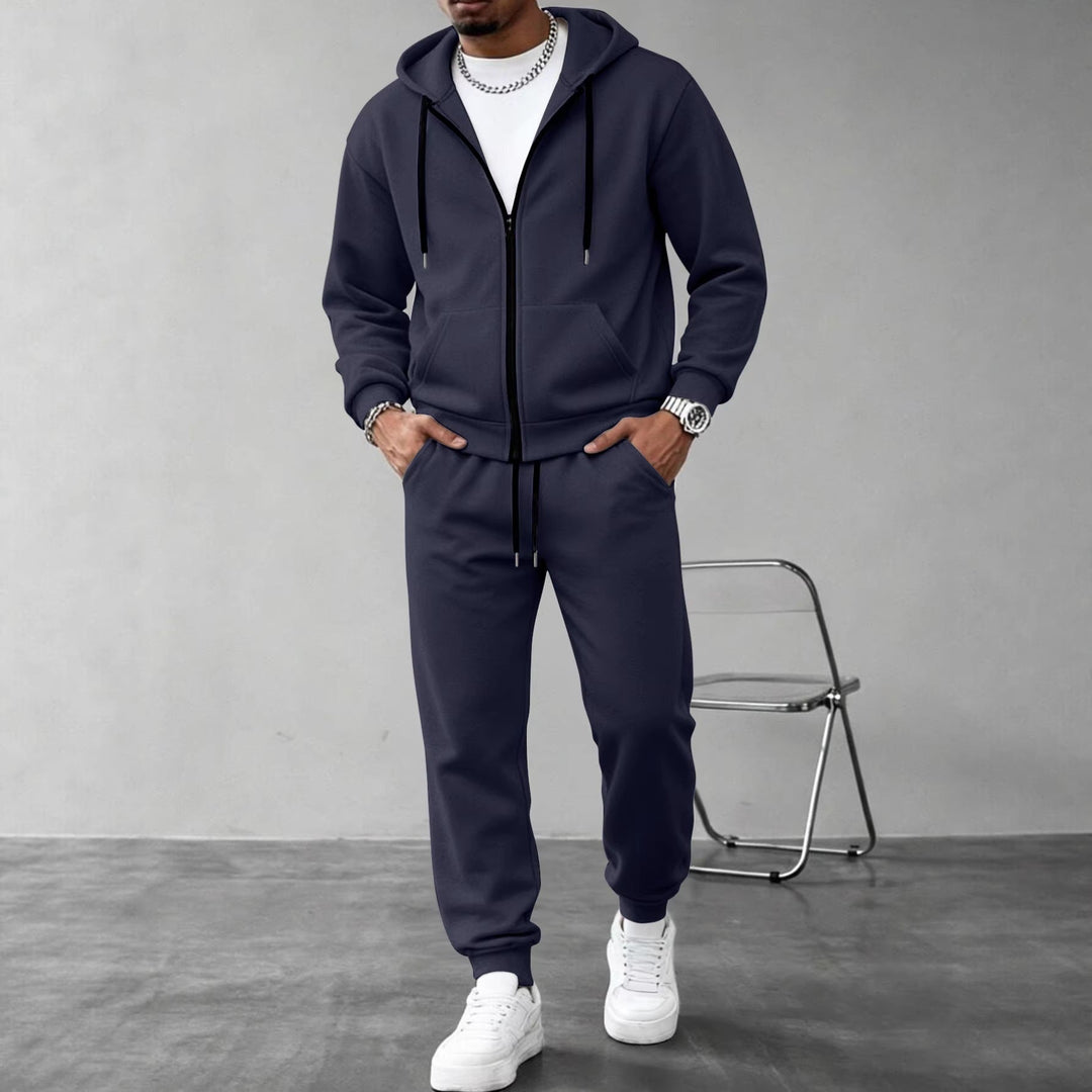 Men's Two-Piece Tracksuit Set with Full-Zip Hoodie and Tailored Jogging Trousers by Drune