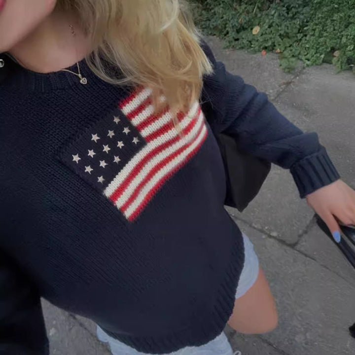 Millicent | Women's Knitted Jumper American Flag Motif Slim Fit
