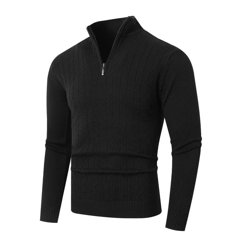 Franco | Men's Ribbed Half-Zip Cable Knit Jumper Slim Fit