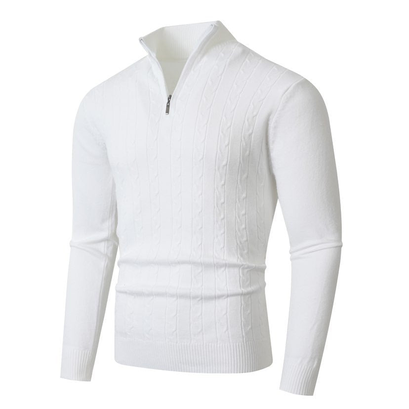 Franco | Men's Ribbed Half-Zip Cable Knit Jumper Slim Fit