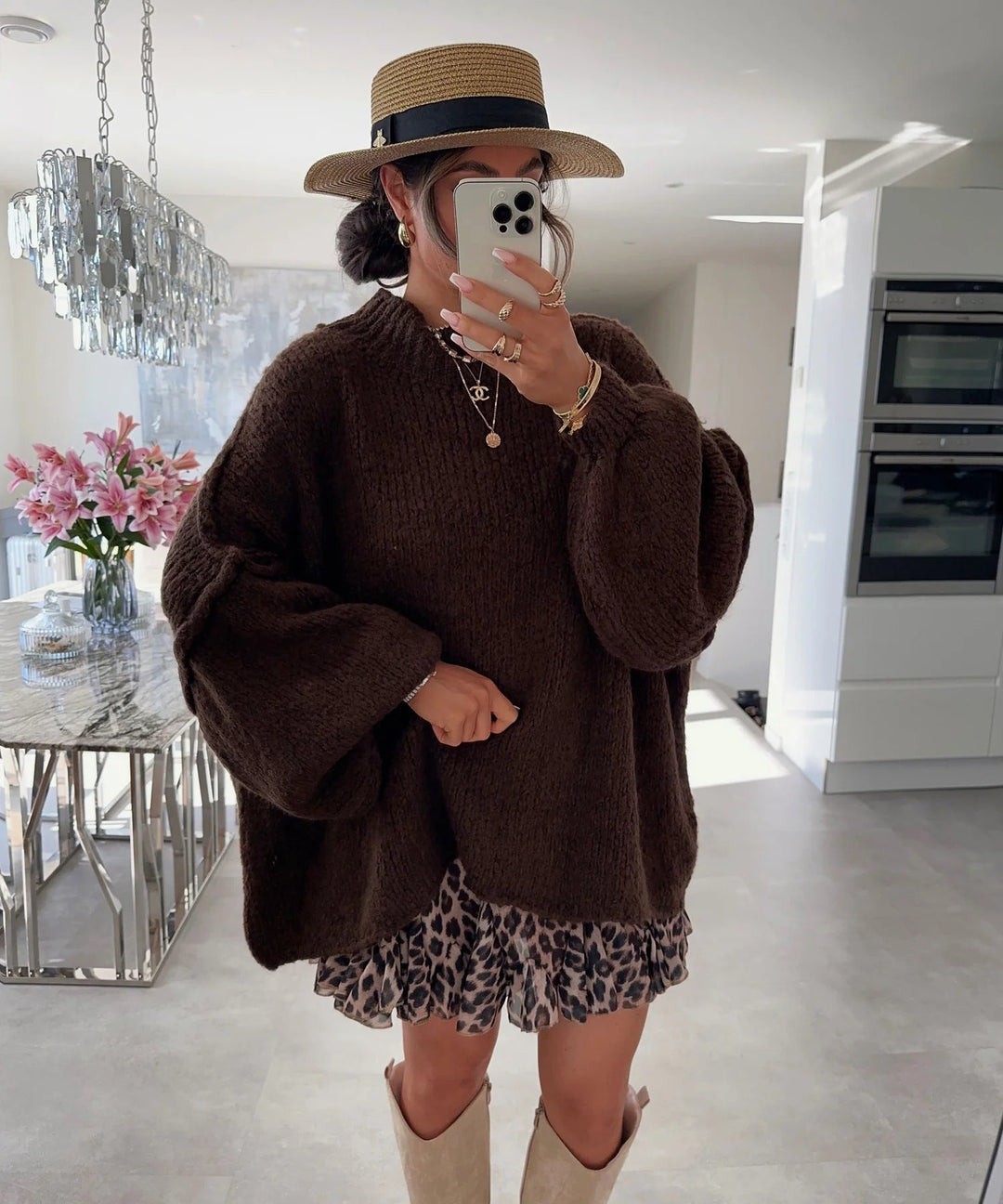 Diana | Women's Oversized High Neck Jumper Balloon Sleeves Ribbed