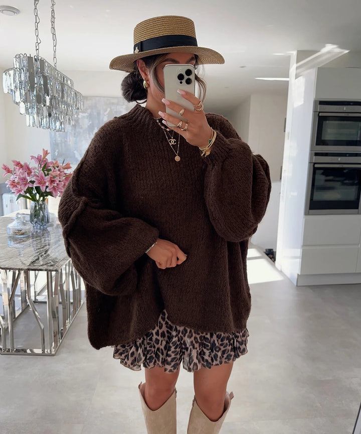 Diana | Women's Oversized High Neck Jumper Balloon Sleeves Ribbed