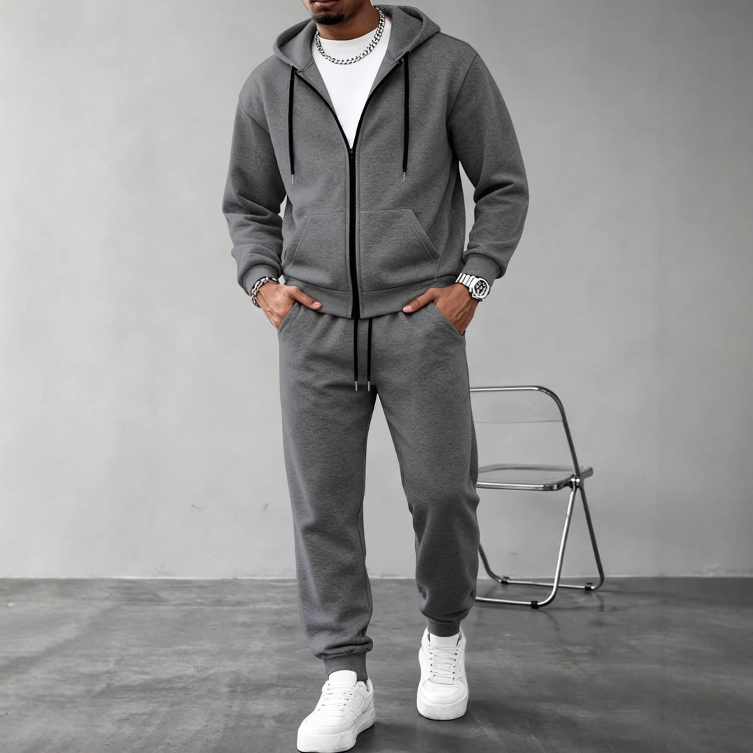 Men's Two-Piece Tracksuit Set with Full-Zip Hoodie and Tailored Jogging Trousers by Drune