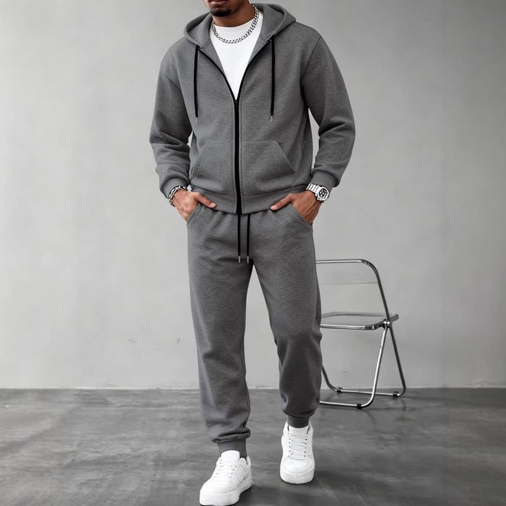 Men's Two-Piece Tracksuit Set with Full-Zip Hoodie and Tailored Jogging Trousers by Drune