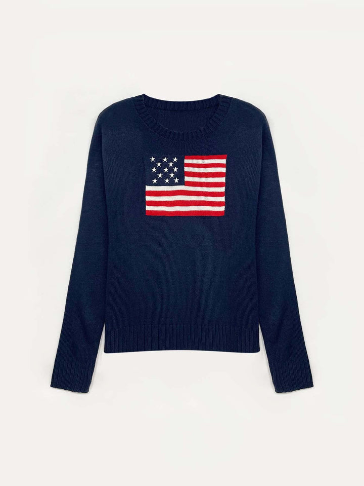 Millicent | Women's Knitted Jumper American Flag Motif Slim Fit