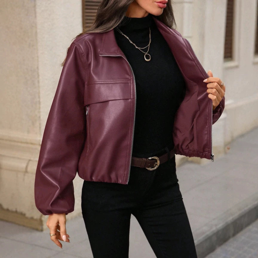 Verity | Women's Cropped Faux Leather Jacket Full Zip