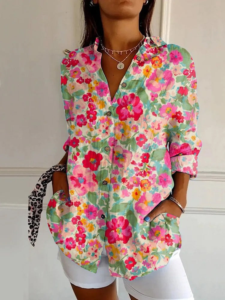Elin | Women's Geometric Print Blouse Non-Iron Easy-Care Shirt