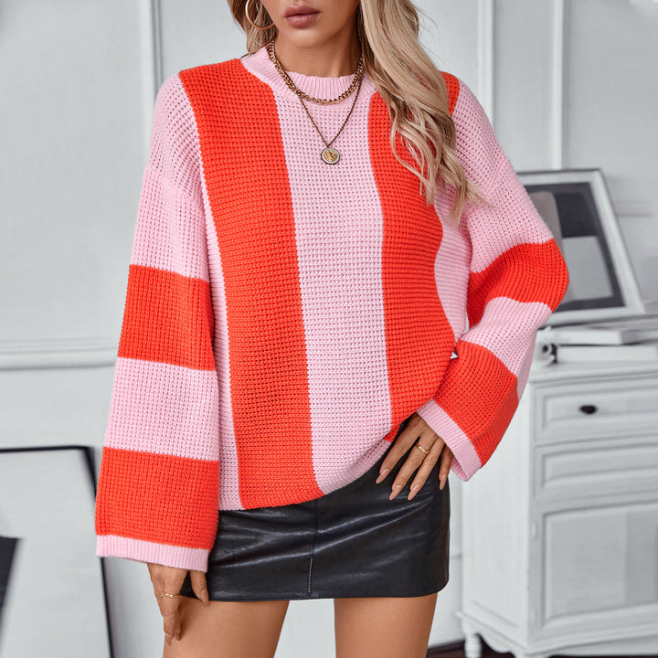 Peggy | Women's Block Stripe Knitted Jumper Casual Fit Wide Sleeve
