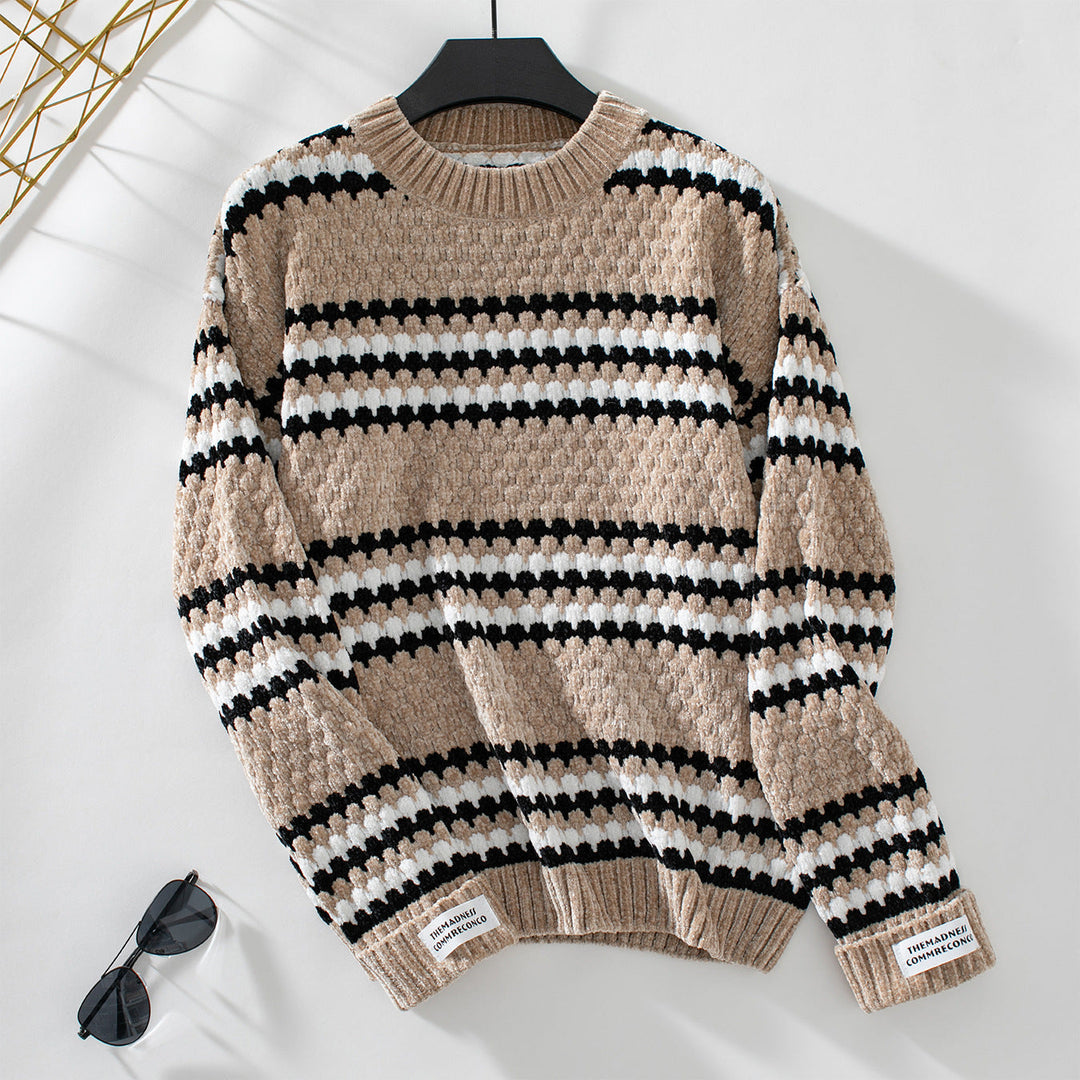 Una | Women's Textured Knitted Jumper Geometric Pattern Crew Neck
