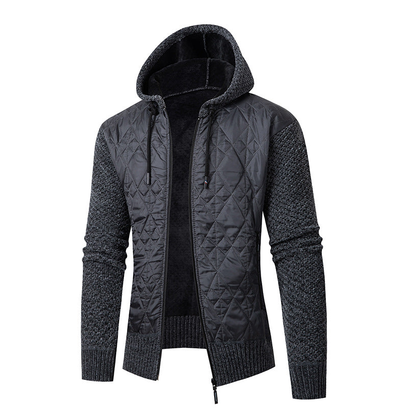 Owen | Men's Quilted Hooded Jacket Teddy Lined Knitted Sleeves