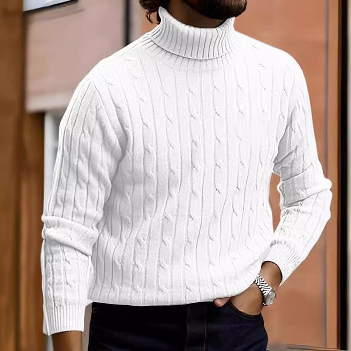 Ryan | Men's Cable Knit Roll Neck Jumper Ribbed Sides Slim Fit