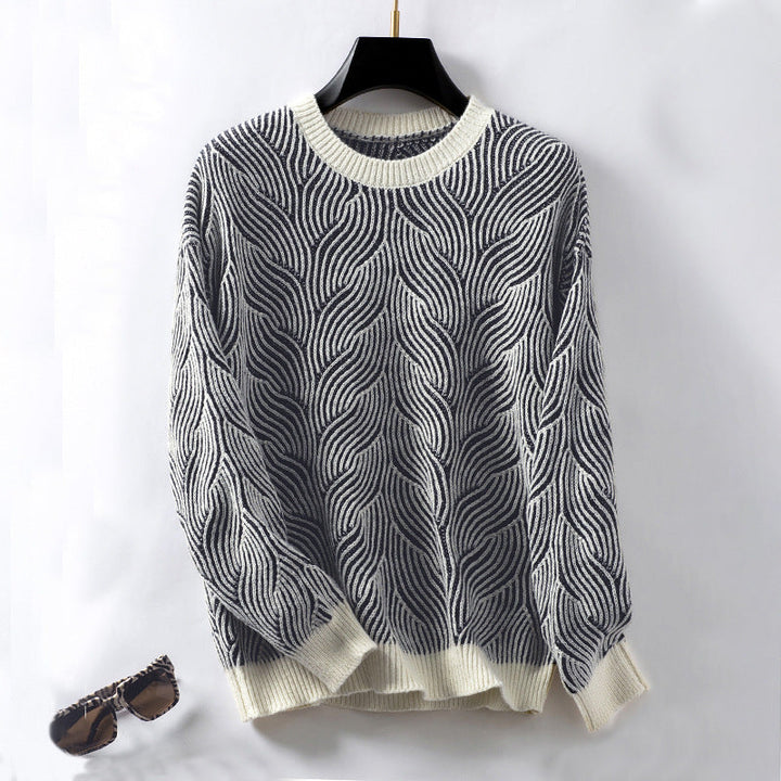 Lola | Women's Wave Pattern Knitted Jumper Round Neck Cotton Blend