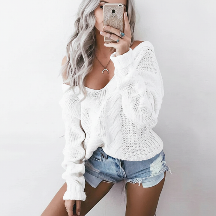 Edith | Women's Oversized Cable Knit Jumper Openwork Wide Neck