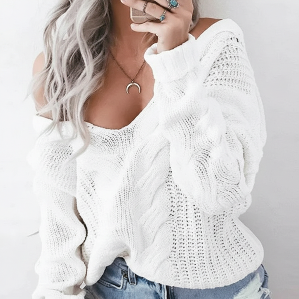 Edith | Women's Oversized Cable Knit Jumper Openwork Wide Neck