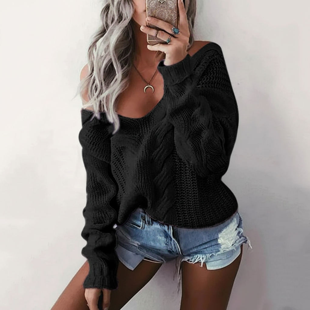 Edith | Women's Oversized Cable Knit Jumper Openwork Wide Neck