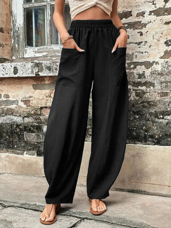 Margot | Women's Wide Leg Palazzo Trousers Elastic Waist Side Pockets