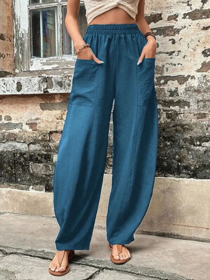 Margot | Women's Wide Leg Palazzo Trousers Elastic Waist Side Pockets