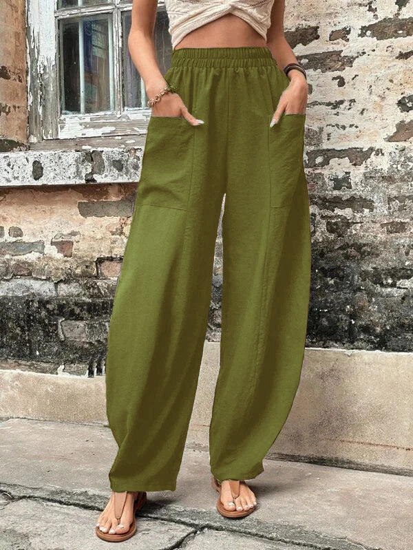 Margot | Women's Wide Leg Palazzo Trousers Elastic Waist Side Pockets