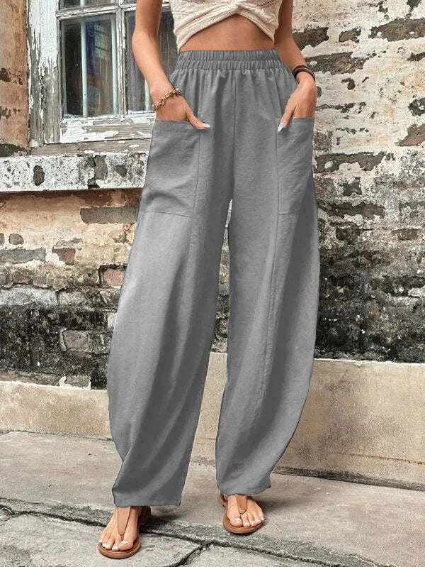 Margot | Women's Wide Leg Palazzo Trousers Elastic Waist Side Pockets