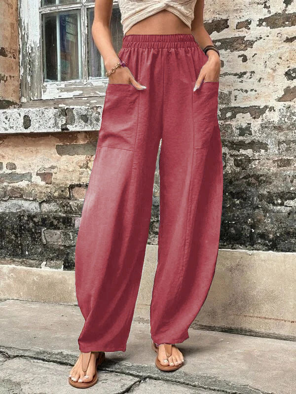Margot | Women's Wide Leg Palazzo Trousers Elastic Waist Side Pockets