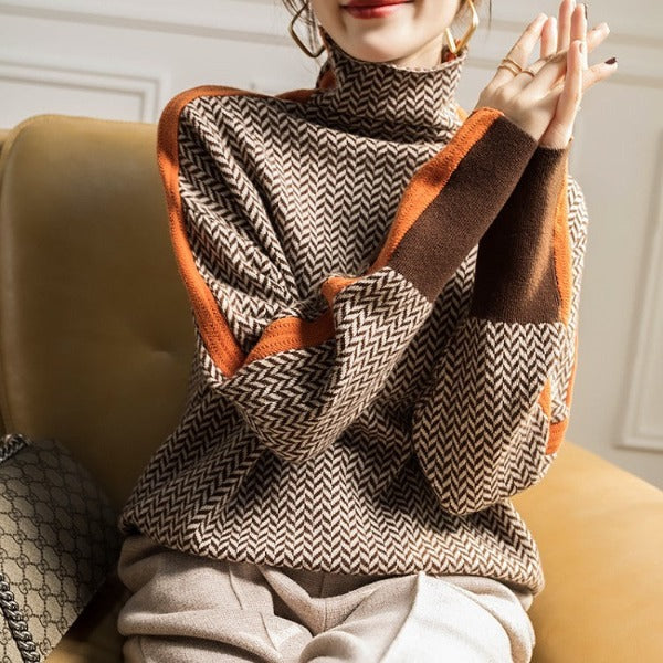 Carlotta | Women's Oversized Roll Neck Jumper Striped Knitted