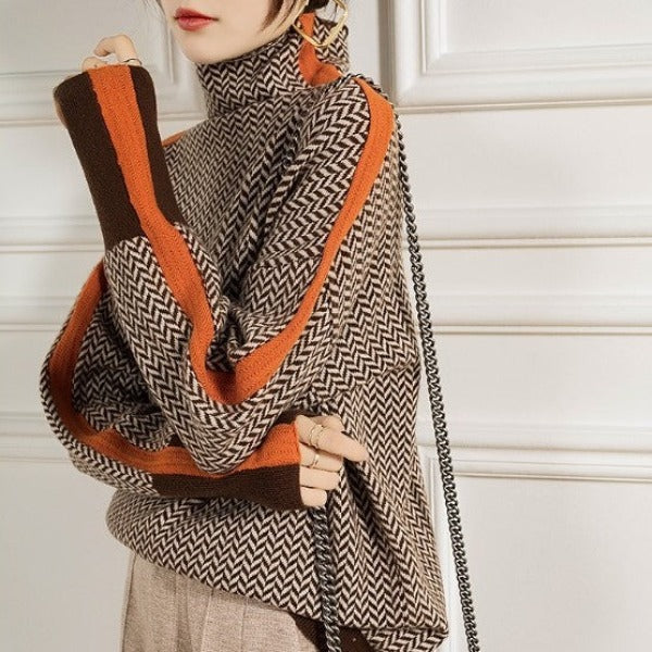 Carlotta | Women's Oversized Roll Neck Jumper Striped Knitted