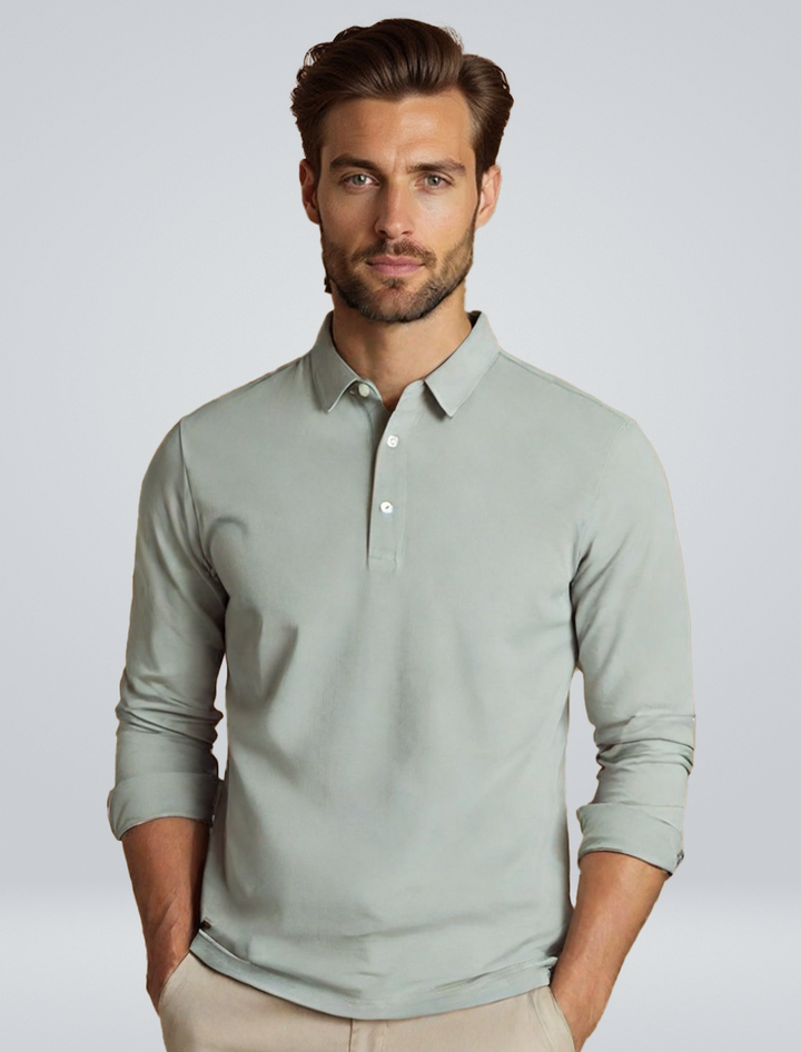Jacob | Men's Long Sleeve Polo Shirt Classic Collar Button Placket