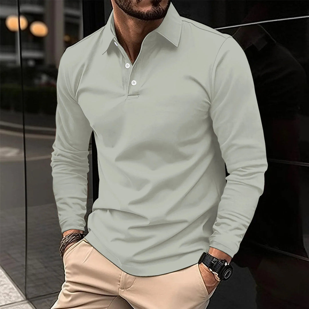 Jacob | Men's Long Sleeve Polo Shirt Classic Collar Button Placket