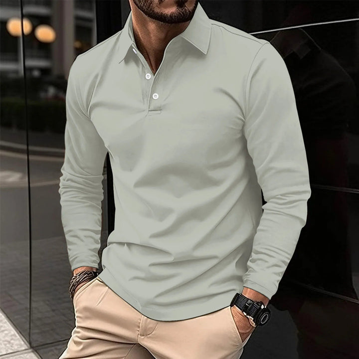 Jacob | Men's Long Sleeve Polo Shirt Classic Collar Button Placket